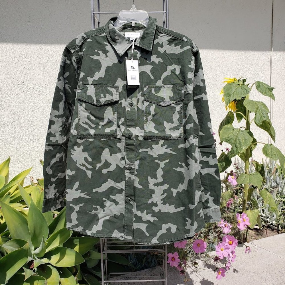 New Size L Large Camo Camouflage Military canvas jacket Shirt long sleeve